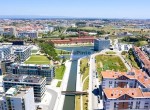 Aerial view of the main channel of the city of Aveiro, Portugal.